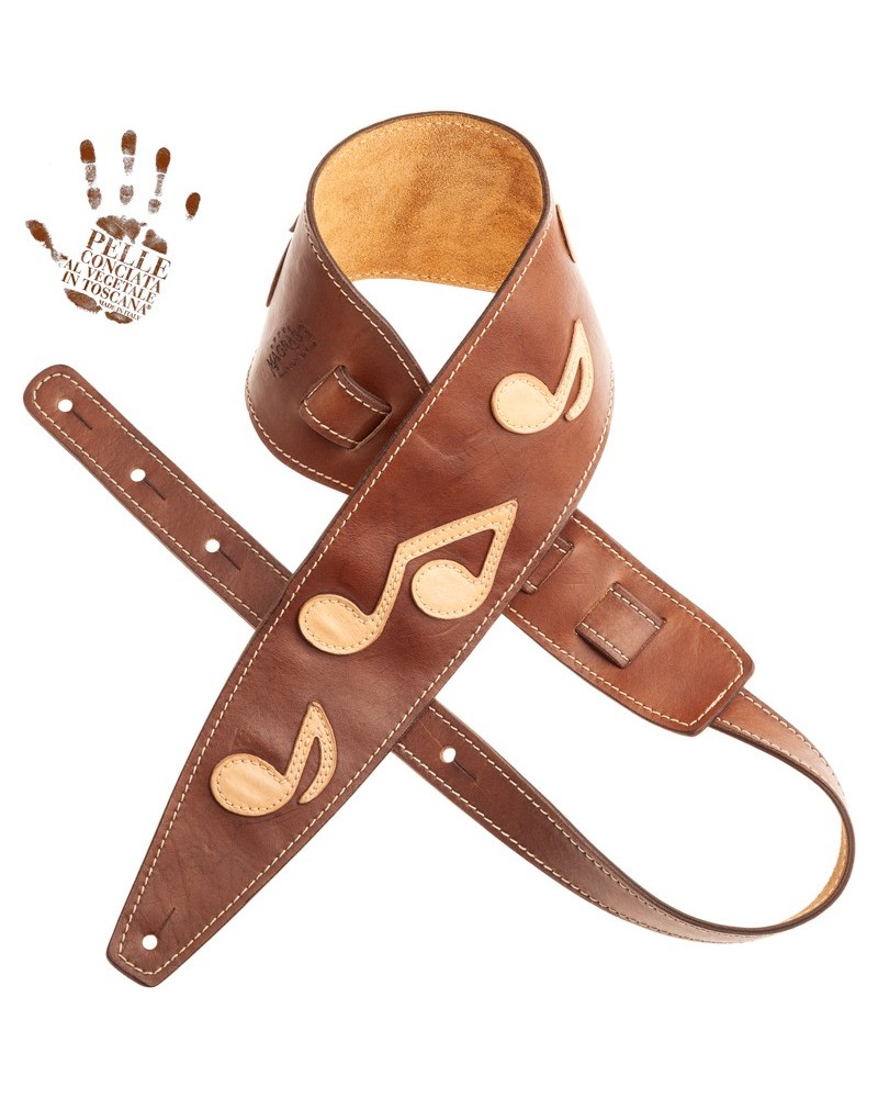 Guitar Strap Brown Certified Vegetable Tanned Leather 10 Cm Holes HS Stone Washed 