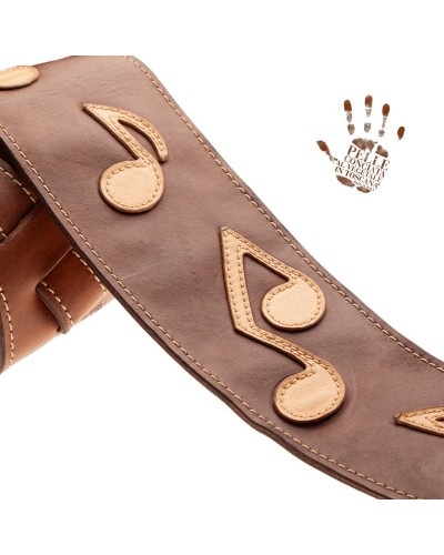 Guitar Strap Brown Certified Vegetable Tanned Leather 10 Cm Holes HS Stone Washed 