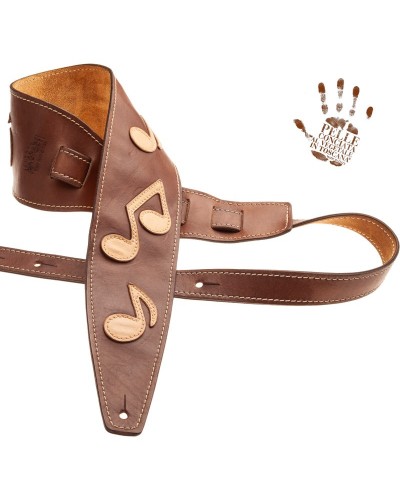 Guitar Strap Brown Certified Vegetable Tanned Leather 10 Cm Holes HS Stone Washed 