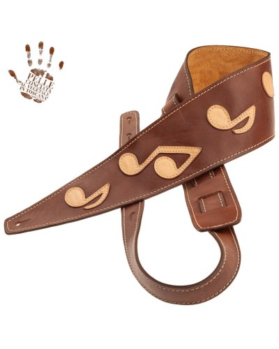 Guitar Strap Brown Certified Vegetable Tanned Leather 10 Cm Holes HS Stone Washed 