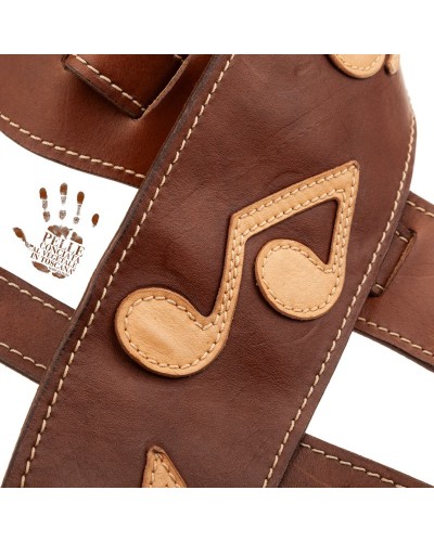 Guitar Strap Brown Certified Vegetable Tanned Leather 10 Cm Holes HS Stone Washed 