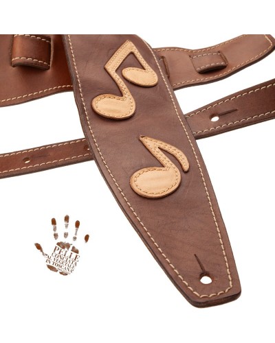 Guitar Strap Brown Certified Vegetable Tanned Leather 10 Cm Holes HS Stone Washed 