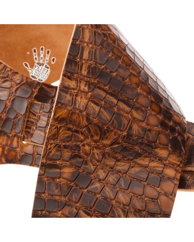 Guitar Strap Brown Certified Vegetable Tanned Leather 10 Cm Croco Lux Holes HC Embossed