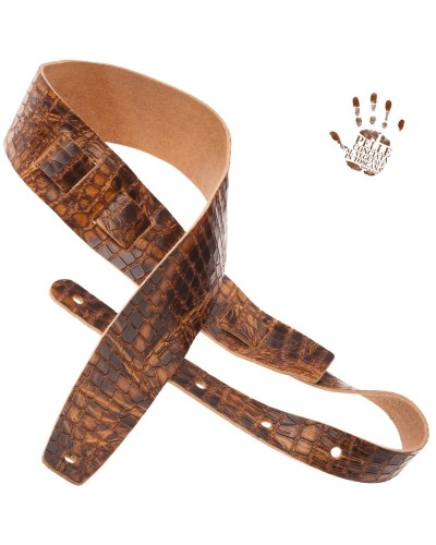 Guitar Strap Brown Certified Vegetable Tanned Leather 6 Cm Croco Lux Holes HC Embossed