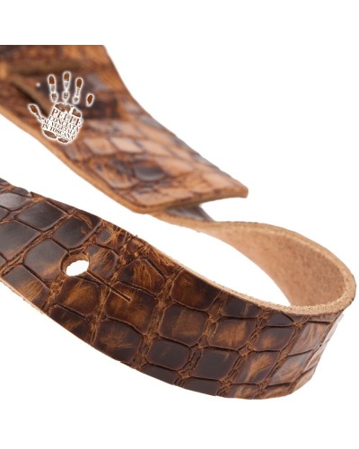 Guitar Strap Brown Certified Vegetable Tanned Leather 8 Cm Croco Lux Holes HC Embossed