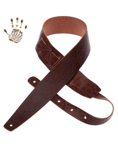 Guitar Strap Brown Certified Vegetable Tanned Leather 6 Cm Snake Holes HC Embossed