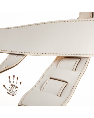 Guitar Strap White Genuine Leather 6 Cm Holes HS Core