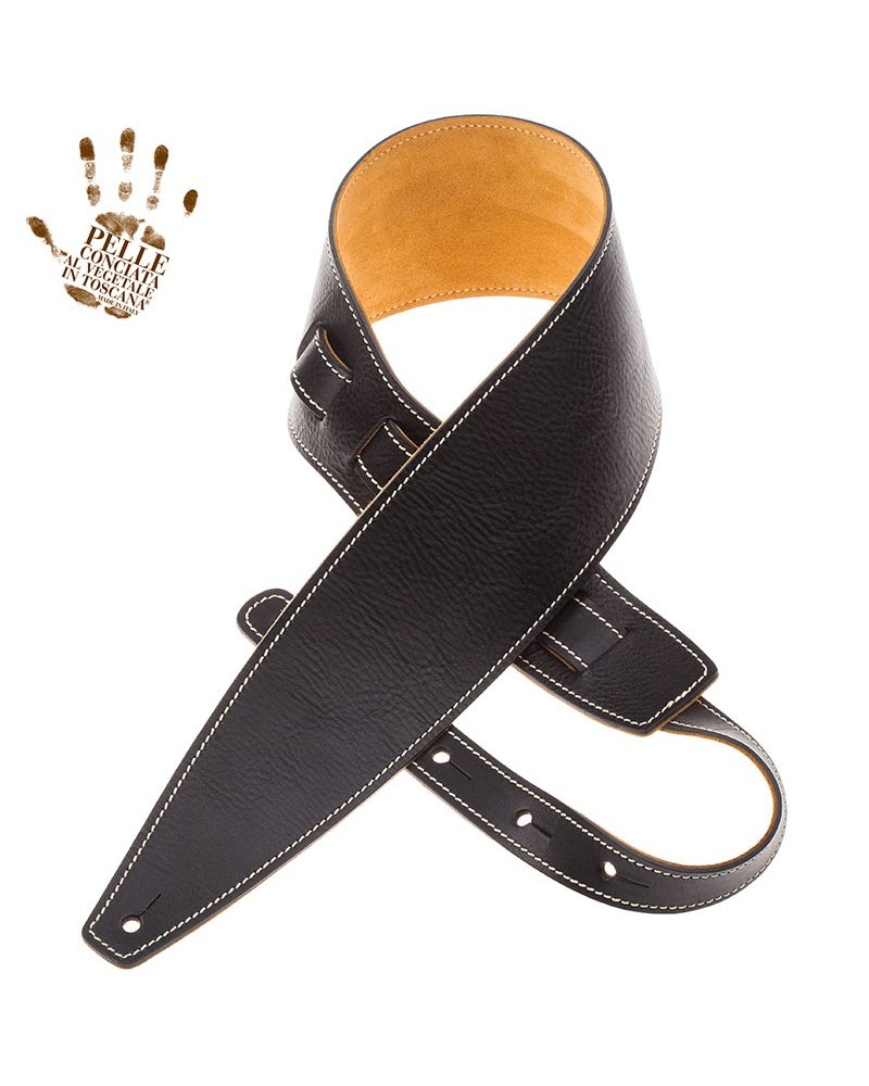 Guitar Strap Black Certified Vegetable Tanned Leather 10 Cm Holes HS Core