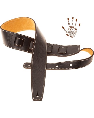 Guitar Strap Black Certified Vegetable Tanned Leather 6 Cm Holes HS Core