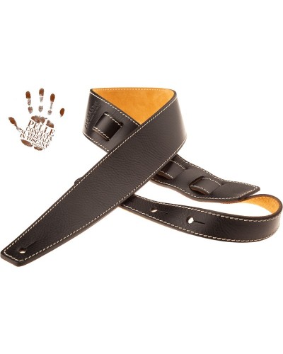 Guitar Strap Black Certified Vegetable Tanned Leather 6 Cm Holes HS Core