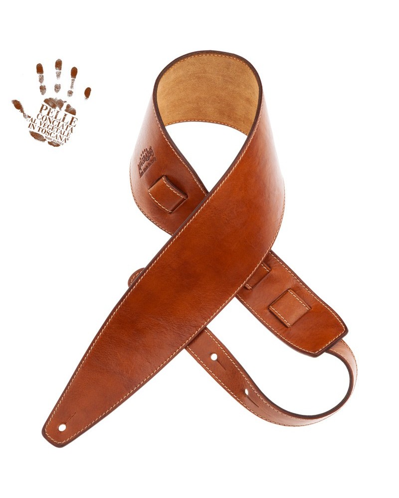 Guitar Strap Brown Certified Vegetable Tanned Leather 10 Cm Holes HS Stone Washed