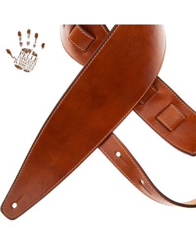 Guitar Strap Brown Certified Vegetable Tanned Leather 10 Cm Holes HS Stone Washed