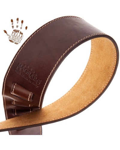 Guitar Strap Brown Certified Vegetable Tanned Leather 6 Cm Holes HS Stone Washed