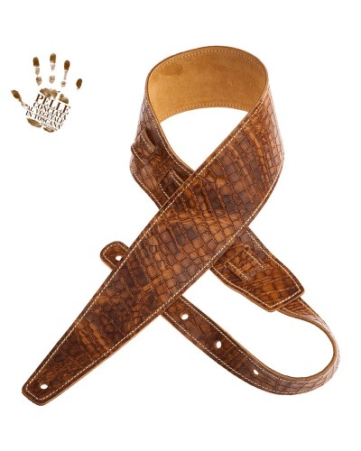 Guitar Strap Brown Certified Vegetable Tanned Leather 8 Cm Croco Lux Holes HS Embossed