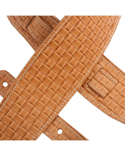 Guitar Strap Brown Certified Vegetable Tanned Leather 8 Cm Intreccio Holes HS Embossed