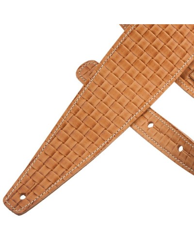 Guitar Strap Brown Certified Vegetable Tanned Leather 8 Cm Intreccio Holes HS Embossed