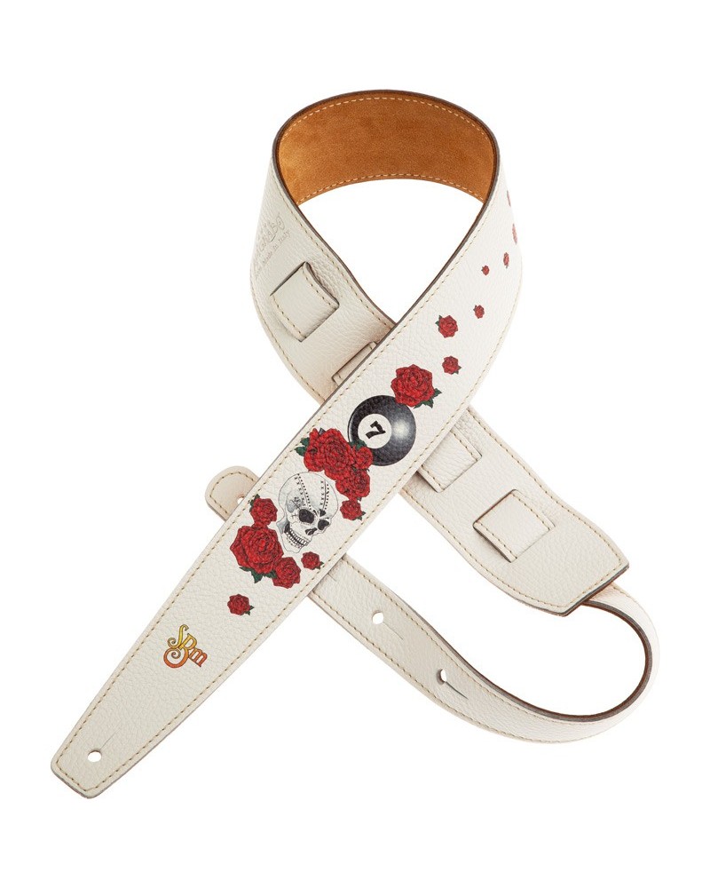 Guitar Strap White Certified Vegetable Tanned Leather 6 Cm Supersonic Blues Machine Holes HS Print