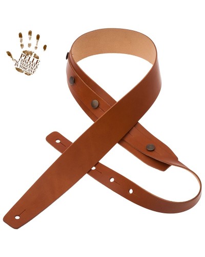 Guitar Strap Brown Certified Vegetable Tanned Leather 5 Cm Buttons BC Core