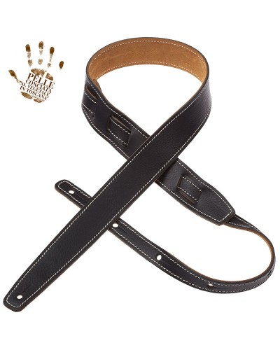 Guitar Strap Black Certified Vegetable Tanned Leather 4 Cm Holes HS