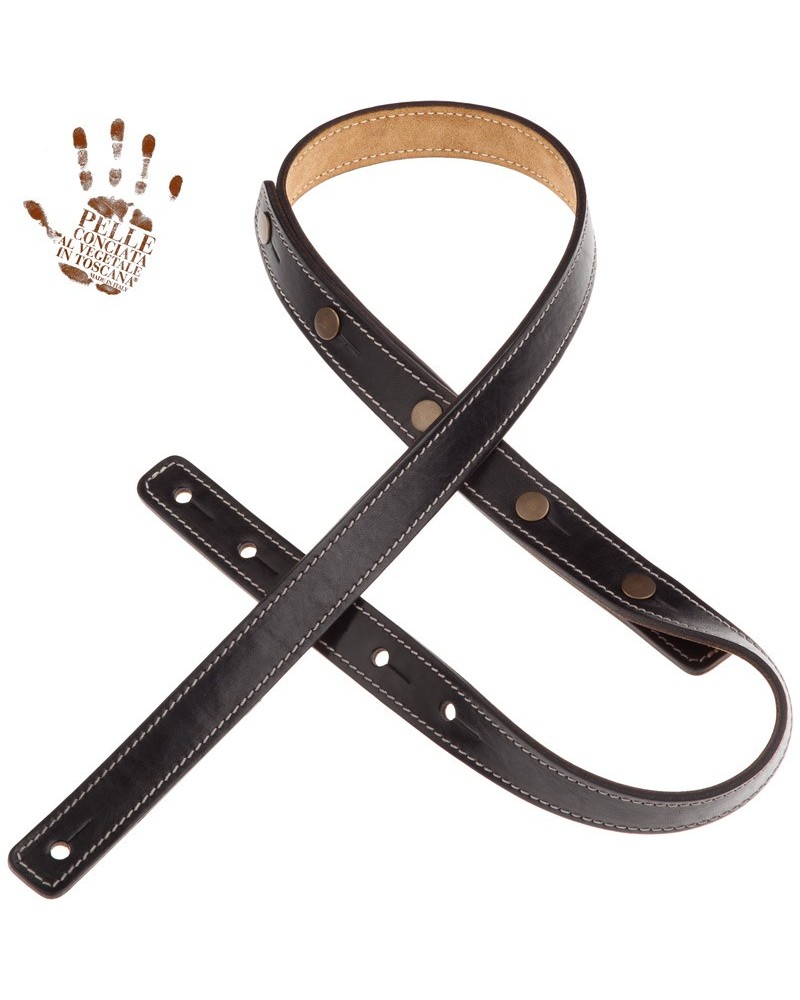 Guitar Strap Black Certified Vegetable Tanned Leather 2.7 Cm Capitan Fede Buttons BS Stone Washed