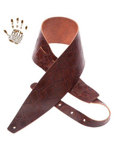 Guitar Strap Brown Certified Vegetable Tanned Leather 10 Cm Snake Holes HC Embossed