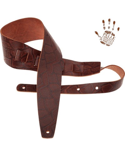 Guitar Strap Brown Certified Vegetable Tanned Leather 8 Cm Snake Holes HC Embossed