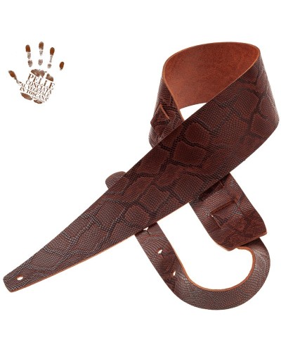 Guitar Strap Brown Certified Vegetable Tanned Leather 8 Cm Snake Holes HC Embossed