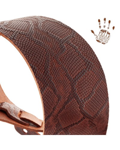 Guitar Strap Brown Certified Vegetable Tanned Leather 8 Cm Snake Holes HC Embossed