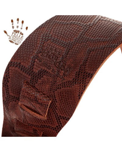 Guitar Strap Brown Certified Vegetable Tanned Leather 8 Cm Snake Holes HC Embossed