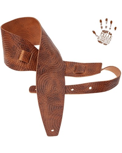 Guitar Strap Brown Certified Vegetable Tanned Leather 10 Cm Swivel Holes HC Embossed