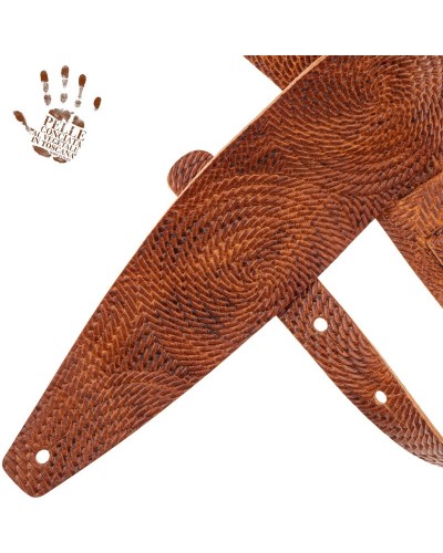 Guitar Strap Brown Certified Vegetable Tanned Leather 10 Cm Swivel Holes HC Embossed