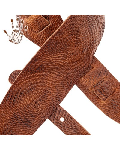 Guitar Strap Brown Certified Vegetable Tanned Leather 10 Cm Swivel Holes HC Embossed