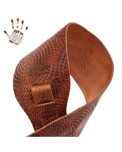 Guitar Strap Brown Certified Vegetable Tanned Leather 10 Cm Swivel Holes HC Embossed