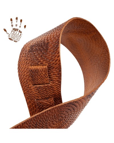 Guitar Strap Brown Certified Vegetable Tanned Leather 8 Cm Swivel Holes HC Embossed