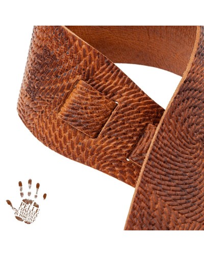 Guitar Strap Brown Certified Vegetable Tanned Leather 8 Cm Swivel Holes HC Embossed