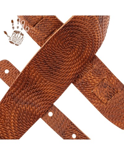 Guitar Strap Brown Certified Vegetable Tanned Leather 8 Cm Swivel Holes HC Embossed