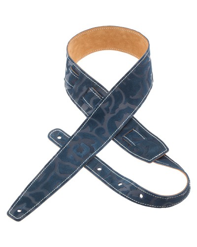 Guitar Strap Blu Genuine Leather 6 Cm Damasco Holes HS Embossed