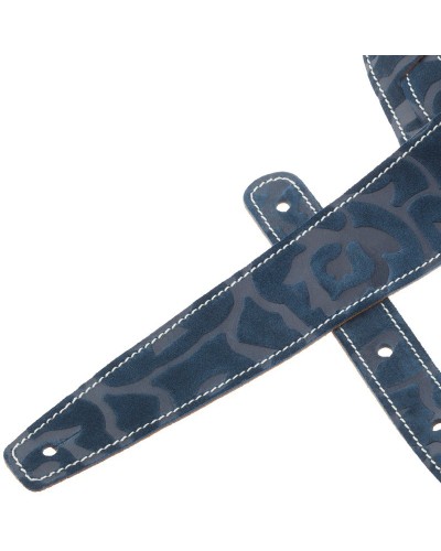 Guitar Strap Blu Genuine Leather 6 Cm Damasco Holes HS Embossed