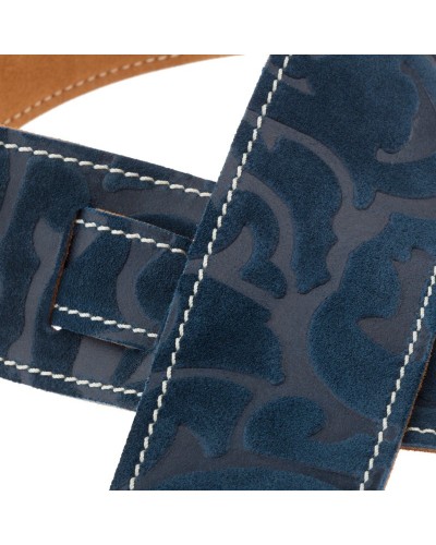 Guitar Strap Blu Genuine Leather 6 Cm Damasco Holes HS Embossed