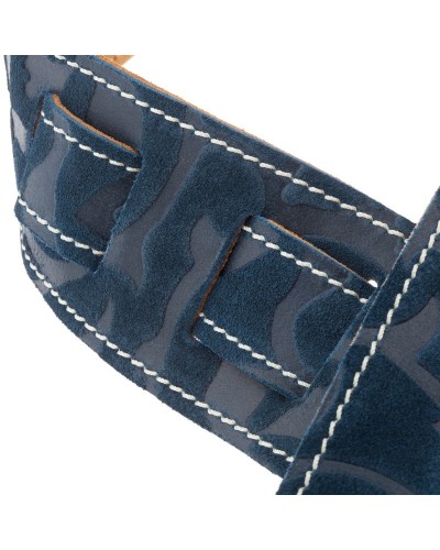 Guitar Strap Blu Genuine Leather 6 Cm Damasco Holes HS Embossed