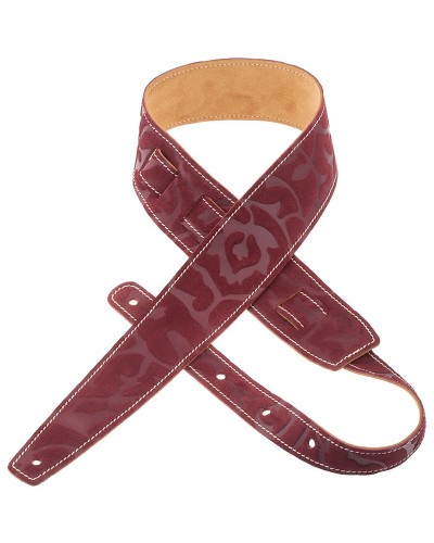 Guitar Strap Bordeaux Genuine Leather 6 Cm Damasco Holes HS Embossed