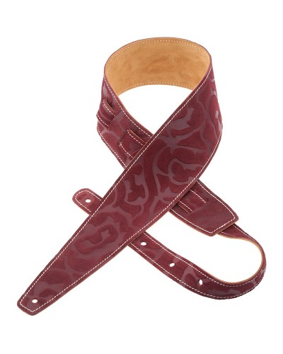 Guitar Strap Bordeaux Genuine Leather 6 Cm Damasco Holes HS Embossed