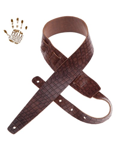 Guitar Strap Brown Vera Pelle Concia Al Vegetale 6 Cm Holes HC Embossed