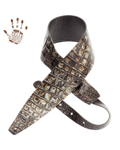 Guitar Strap Silver Certified Vegetable Tanned Leather 10 Cm Cocco Dalma Holes HC Embossed