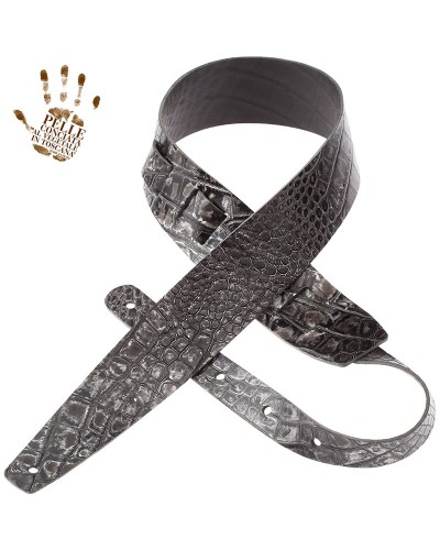 Guitar Strap Silver Certified Vegetable Tanned Leather 6 Cm Cocco Dalma Holes HC Embossed