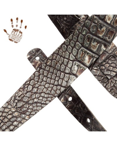 Guitar Strap Silver Certified Vegetable Tanned Leather 6 Cm Cocco Dalma Holes HC Embossed