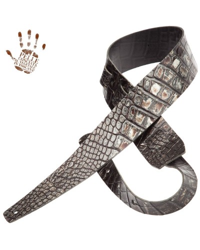 Guitar Strap Silver Certified Vegetable Tanned Leather 6 Cm Cocco Dalma Holes HC Embossed