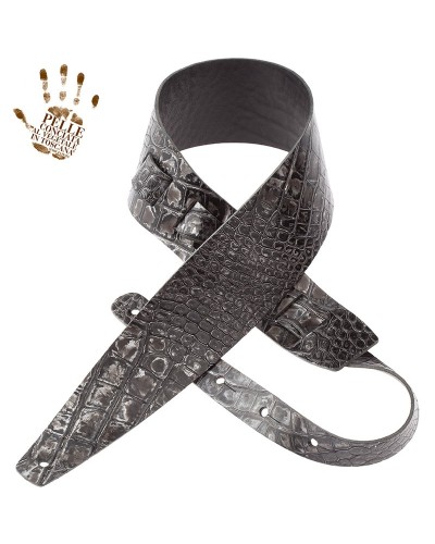 Guitar Strap Silver Certified Vegetable Tanned Leather 8 Cm Cocco Dalma Holes HC Embossed