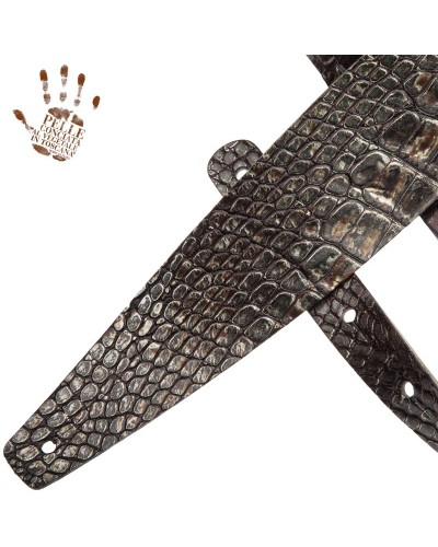 Guitar Strap Silver Certified Vegetable Tanned Leather 8 Cm Cocco Dalma Holes HC Embossed