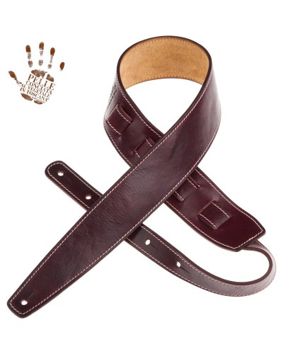 Guitar Strap Bordeaux Certified Vegetable Tanned Leather 6 Cm Holes HS Stone Washed